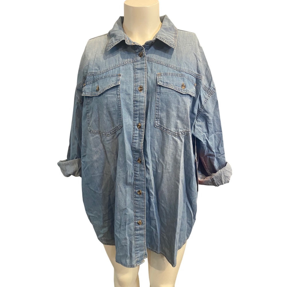 Sofia by Sofia Vergara Womens Oversize BF Shirt Medium Wash Denim XL 16-18 NWT